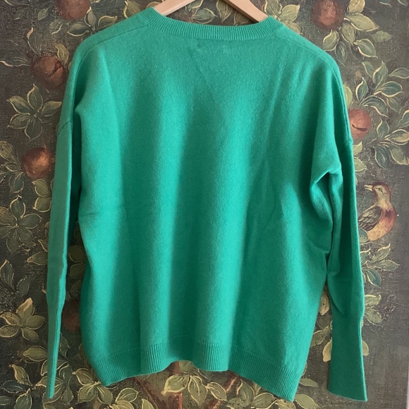 J Crew 100% Italian Cashmere V-Neck Long Sleeve Teal Green Sweater Oversized - Picture 4 of 7